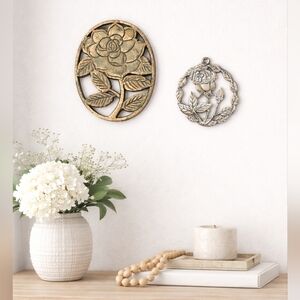 Vintage Old Dutch Iron Rose Floral Trivet And Wall Art